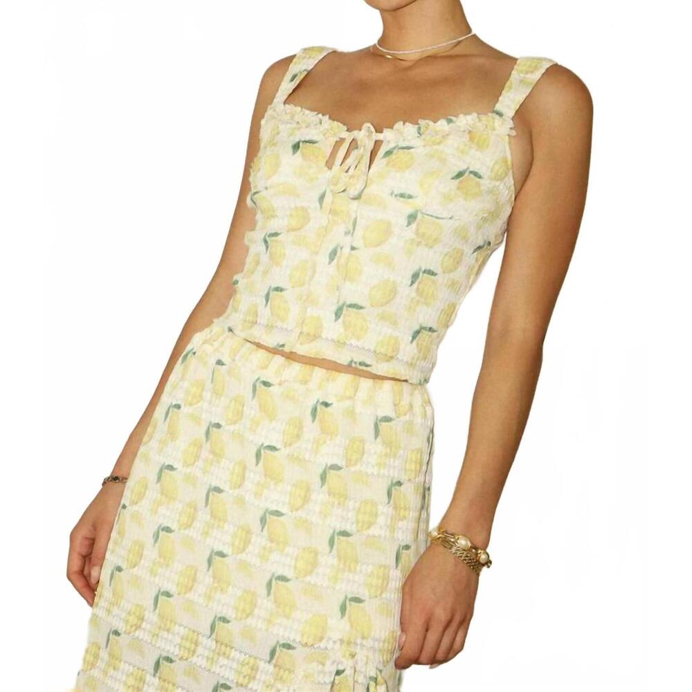 NEW BAILEY ROSE frill tie top in lemon